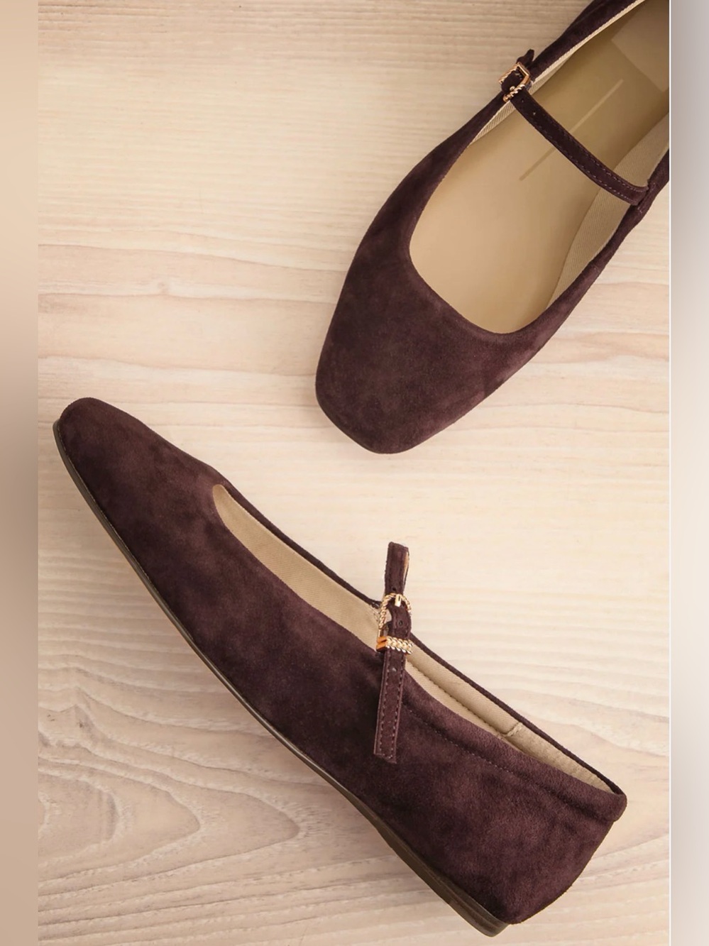 DV by Dolce Vita Dark Brown Suede Mary Jane Flats with Gold Buckle